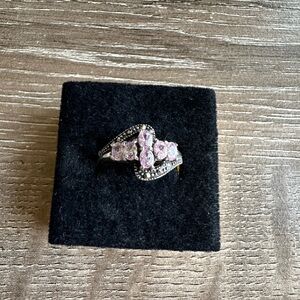 Elegant Sterling silver 925 ring with pink gemstone Marcasite accents size 8